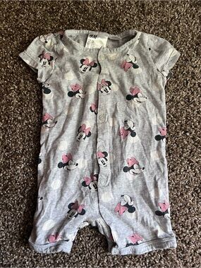 Disney Gray and Pink Minnie Mouse Short-Sleeve One-Piece Bodysuit
